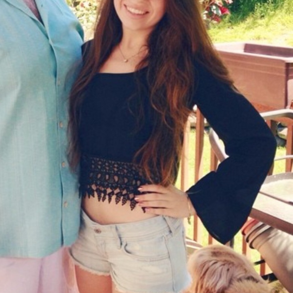 Black Tobi Long Sleeve Crochet Detail Crop Top